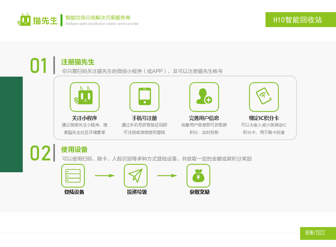 貓先生智能再生資源回收站，廢舊物資回收站，智能再生資源回收箱使用流程，社區(qū)垃圾分類站生產(chǎn)廠家