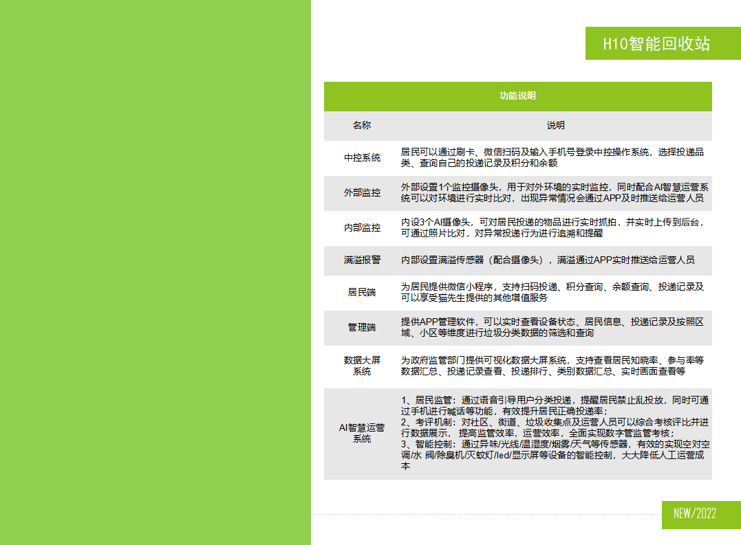 貓先生智能再生資源回收站，廢舊物資回收站，智能再生資源回收箱功能說明，社區(qū)垃圾分類站生產(chǎn)廠家