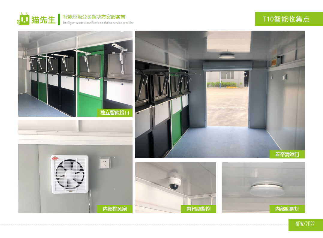 貓先生智能垃圾分類房，定時(shí)定點(diǎn)垃圾收集站 ，垃圾房內(nèi)部配置